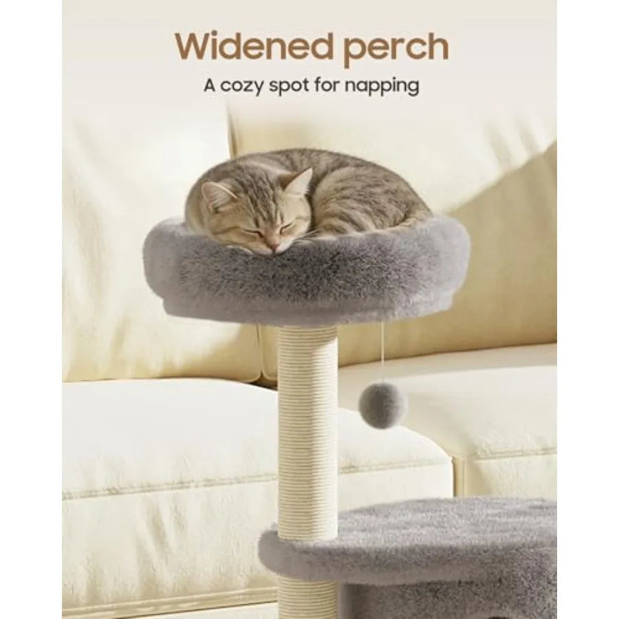 Cat Tree 34.3 Inches Cat Tower with Scratching Post Condo Interactive Hanging Ball Plush Perch for Indoor Large Cats Gray