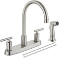 High Arc 360° Rotating Kitchen Faucet, 2-Handle, 8' Centerset, with Side Sprayer, Brushed Nickel