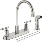 High Arc 360° Rotating Kitchen Faucet, 2-Handle, 8' Centerset, with Side Sprayer, Brushed Nickel