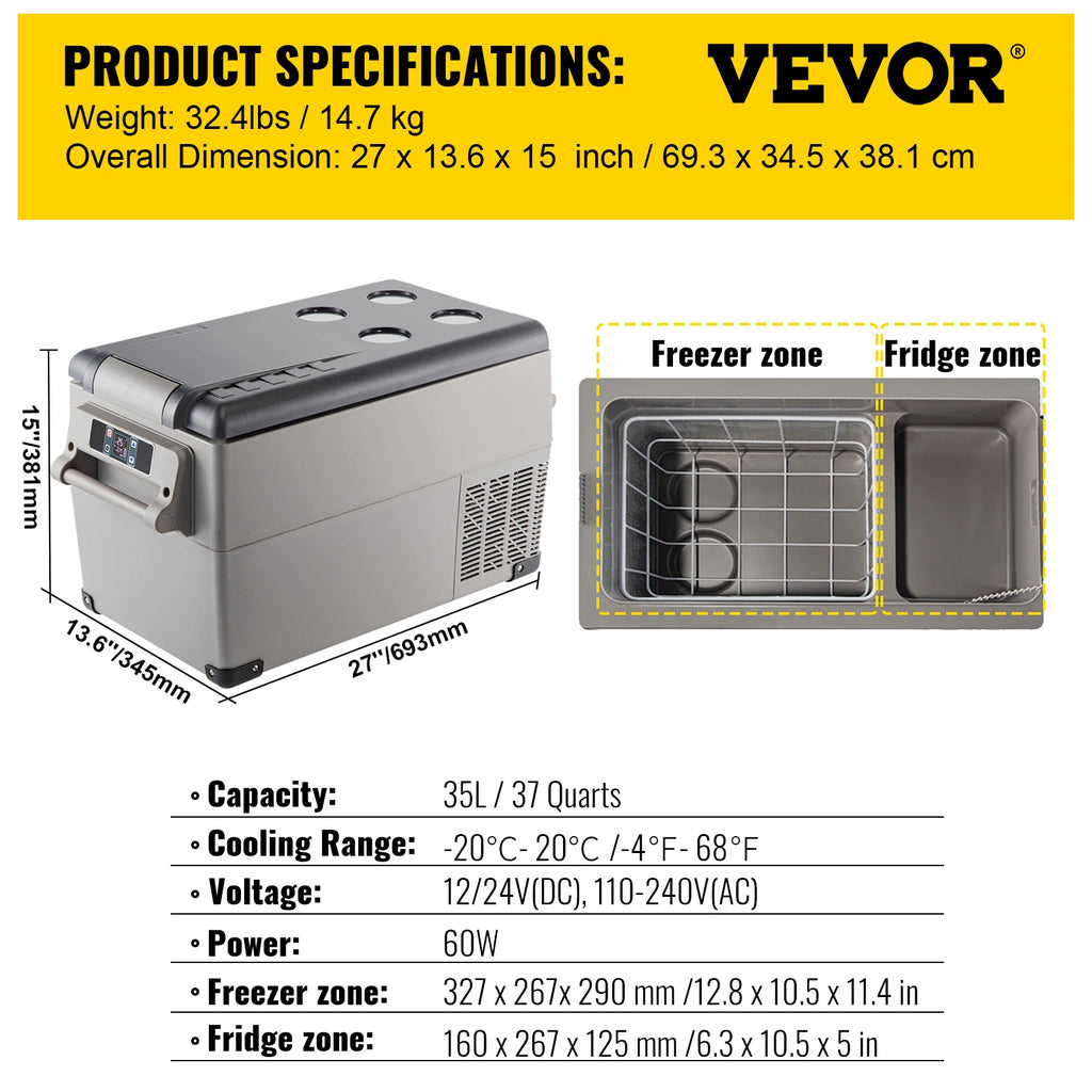 SucceBuy 20L 22L 35L 45L 55L Car Refrigerator Mini Fridge Freezer Portable Compressor Cooler 12/24V Ice Box for Camping