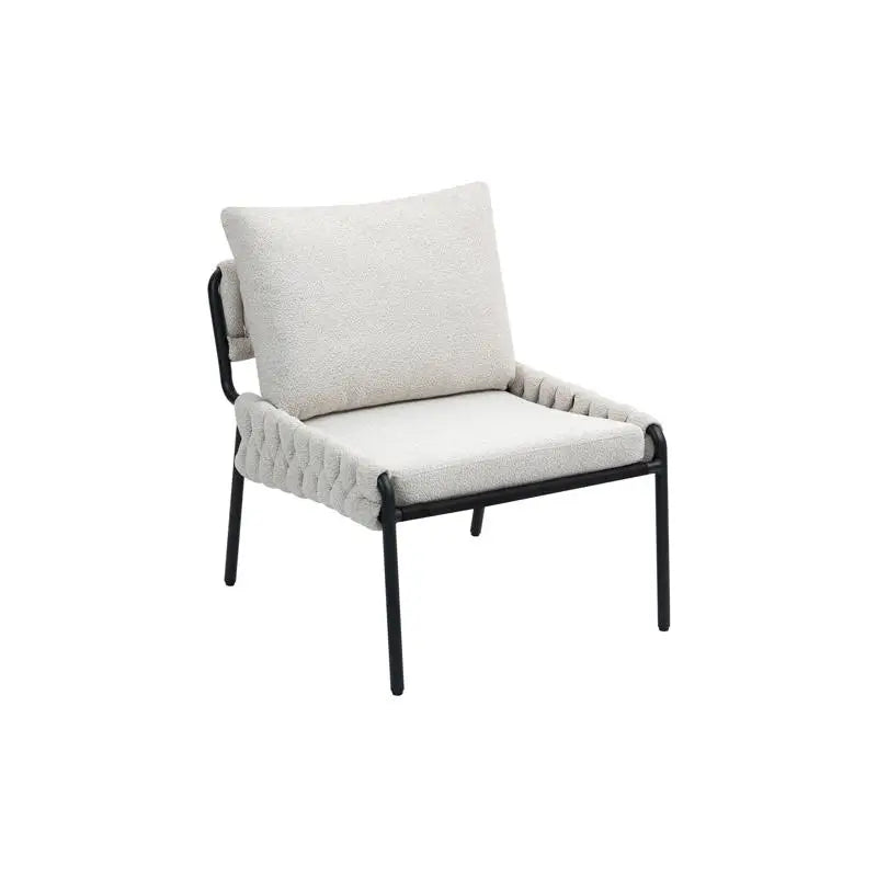Modern Accent Lounge Chair, Braided Upholstery, Metal Frame, Comfortable Armchair for Living Room or Bedroom, Soft Cushioned