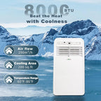 8000 BTU Portable Air Conditioner with Cooling Dehumidifier Fan Remote Control and Window Mount Kit Included for Home Office Be