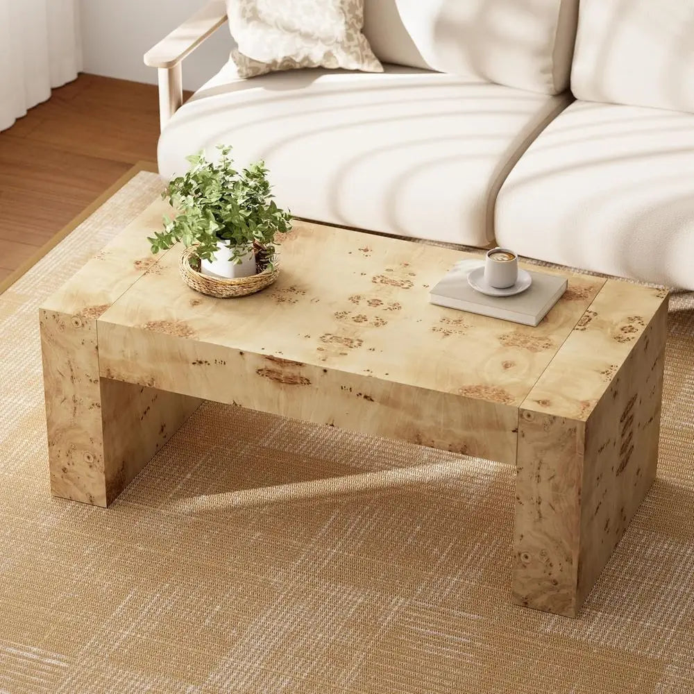 Elegant Thick-Legged Burl Wood Coffee Table, Perfect for Living Rooms, Sturdy and Chic, Suitable for Modern or Traditional Home