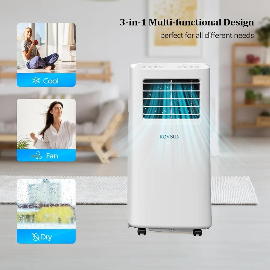 9000 BTU Portable Air Conditioner with Remote Control for Home Office and Dorm Rooms 3-in-1 Unit with Cooling Fan and Dehumidif
