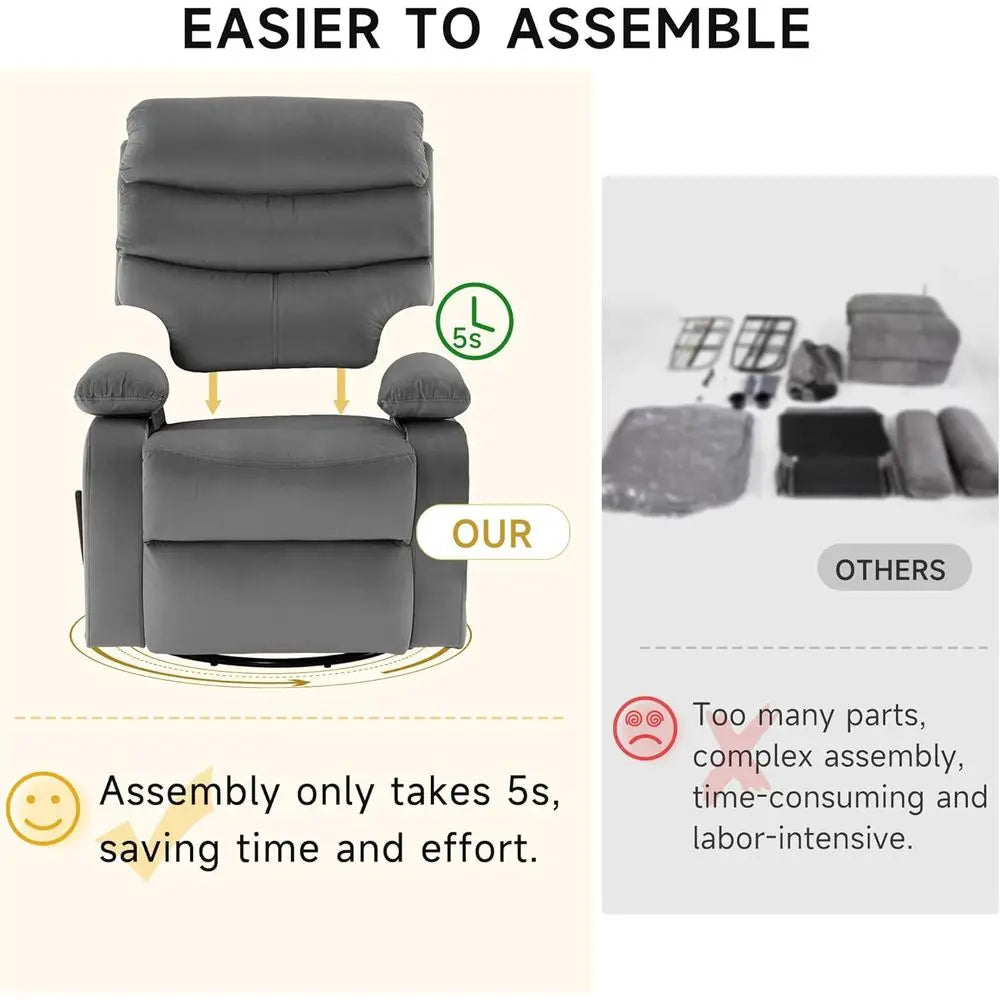 Adult Swivel Rocking Recliner for Compact Spaces: Light Grey Chair for Living Rooms, Nurseries, and RVs