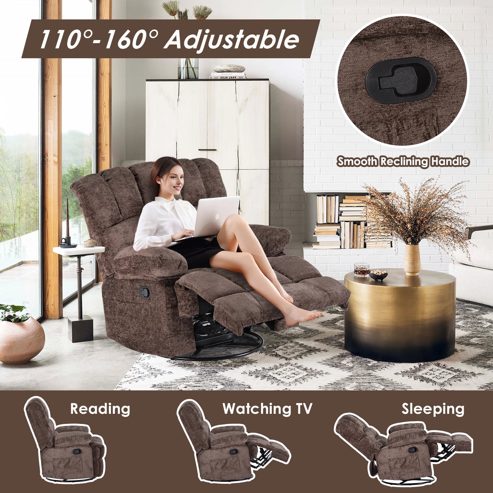 Oversized Swivel Rocker Recliner Chair for Living Room for Adults