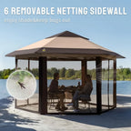 CROWN SHADES 13x13 Pop up Gazebo with Mosquito Nettings, Patented Center Lock 6-Sided Portable Gazebo, 300D Silver-Coated Fabric