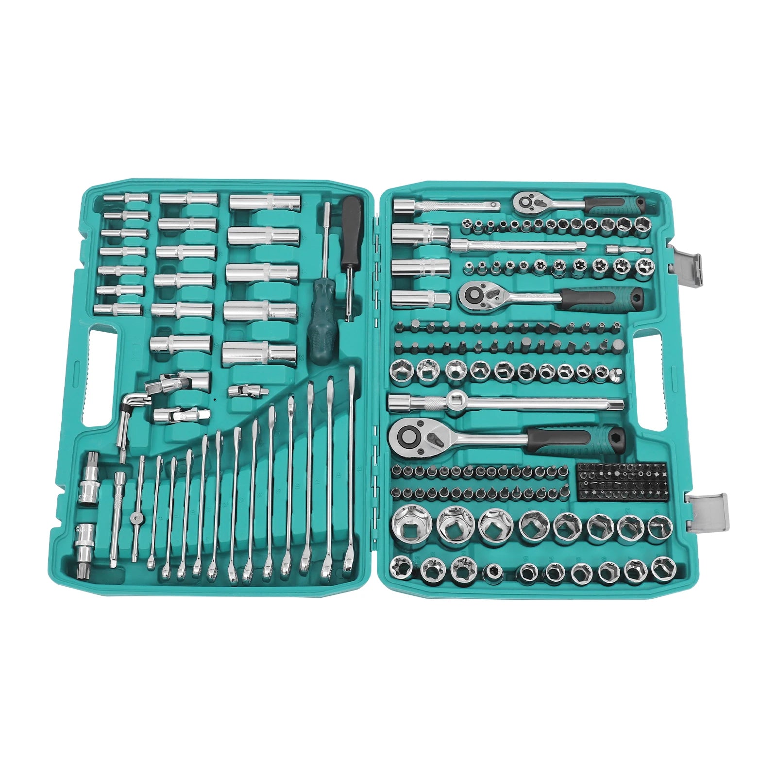 Socket Spanner Set, Drive Socket Set, 216-Piece Ratchet Box Set with Green Case, Chrome Vanadium Steel Tool Kit for Automotive