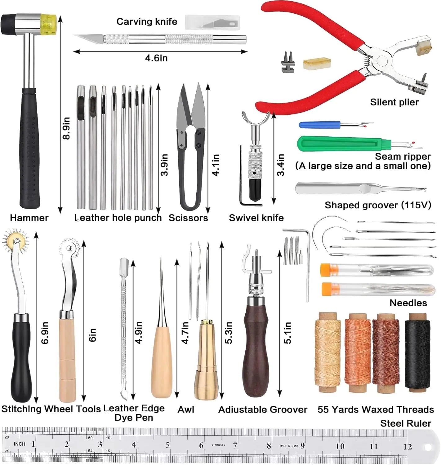 273-Piece Leather Crafting Kit with Tool Box, Cutting Mat, Stamps & Rivets for DIY Projects