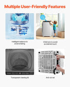Portable Top-Load Washer 1.3cu.ft, 8 Modes, 6 Levels, LED Display, Stainless Tub, 9.92lbs Capacity