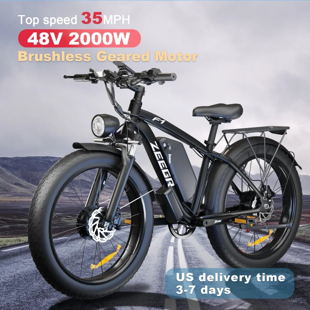ZEEGR F1 Dual Motor 2000W E-Bike - 48V 26" Fat Tire Electric Bike Full Suspension, CE Certified Perfect for Snow Beach Winter
