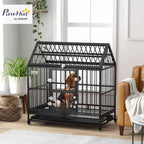 48 Inch Heavy-Duty Steel Dog Crate with Lockable Wheels, Removable Tray, and Double Doors for Large Breeds