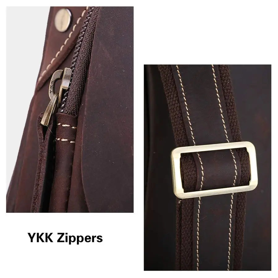 Full Grain Leather Cross Body Sling Bag Chest Bag Backpack Outdoor Camping Tactical Daypack