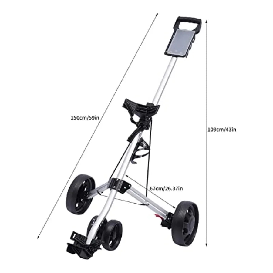 Foldable Lightweight Golf Push Cart with 3 Enlarged Wheels for Easy Maneuverability on Various Terrains Ergonomic Handle and Fo