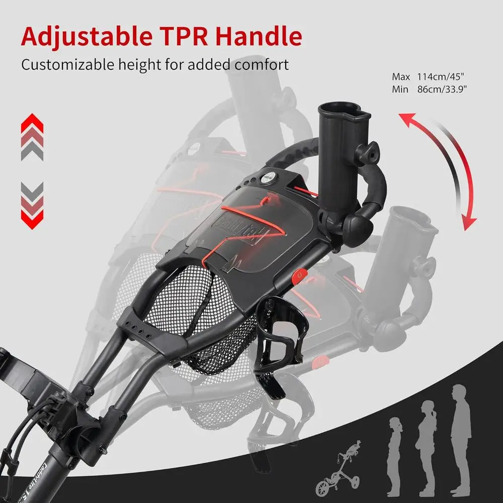 15.3 Lightweight Foldable Golf Push Cart with EVA Wheels, Foot Brake, Adjustable Handle, Umbrella and Drink Holders, Scorecard S