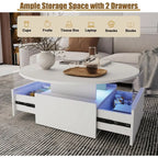 Round LED-Illuminated Living Room Table with Storage, Square Acrylic Coffee Table on Casters, Wooden Centerpiece for Dining in W