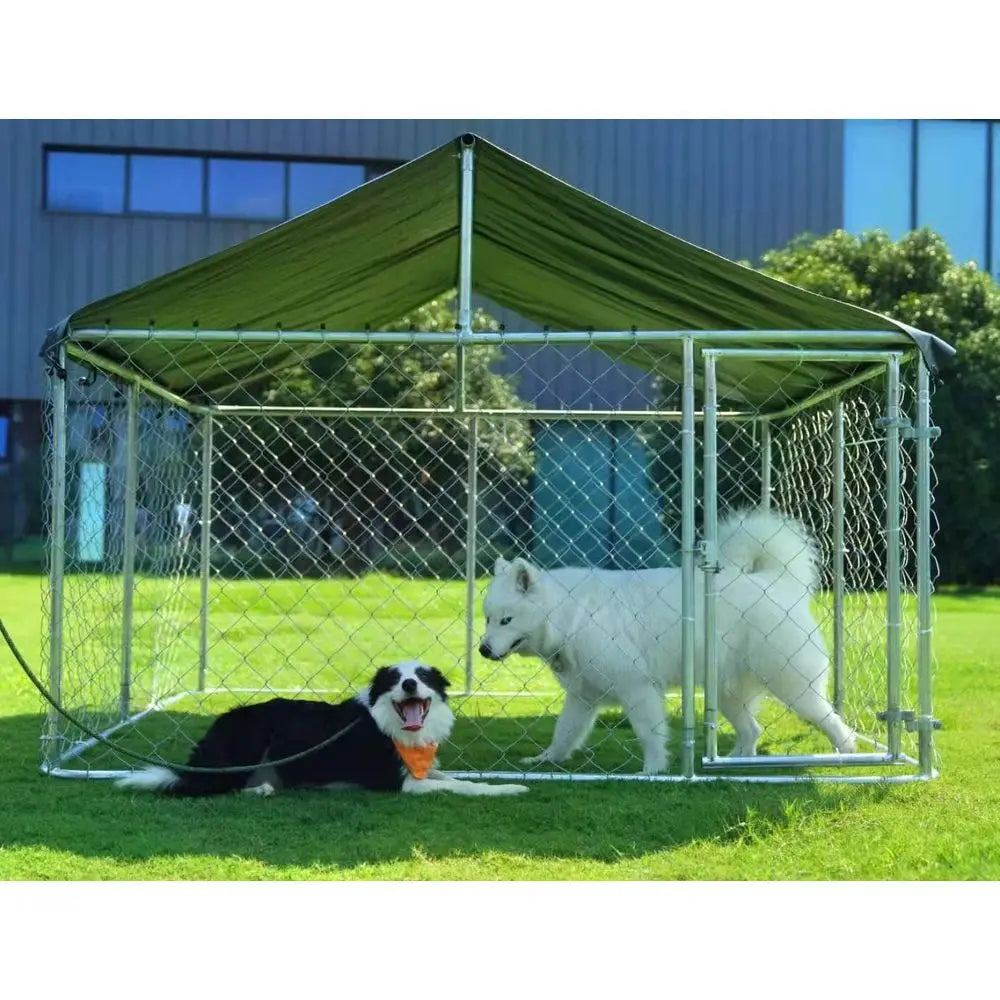 Outdoor Dog Enclosure Heavy Duty Dog Kennel House Mesh Dog Big Cage Pet Kennel Steel Fence with Secure Lock (6.56‘x 6.56’)