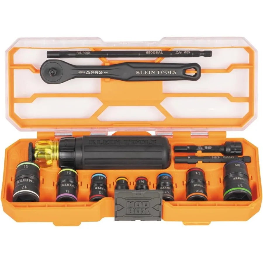 65242 KNECT Impact Socket Set Ratcheting Screwdriver Set 1/4-Inch Drive 4 SAE and 4 Metric Flip Sockets 16 Hex Size