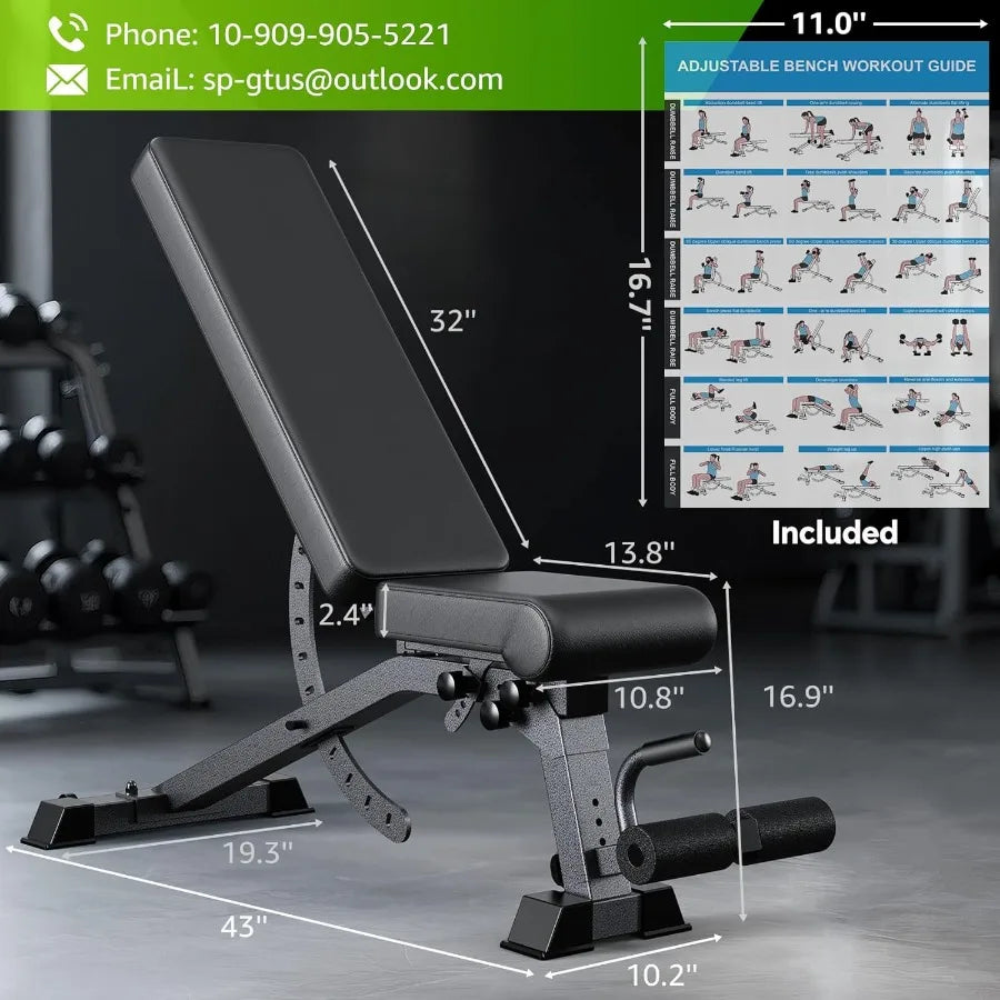 Adjustable Weight Bench with 12x4x4 Positions, 1200LB Heavy Duty Workout Bench for Home Gym, Commercial Incline-Flat-Decline Ben
