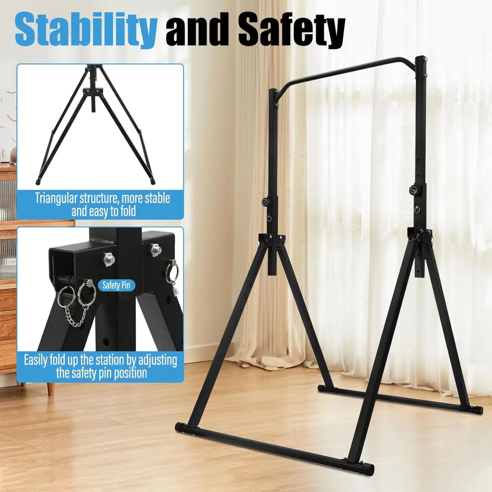 Pull Up Bar for Home Gym Strength Training Equipment, Adjustable Height Home Pull Up Bar,Triangular Pull Up Station 200KG