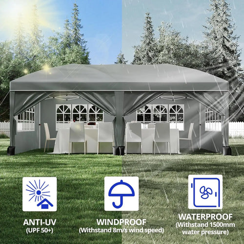 10x20 Pop Up Canopy Tent with 6 Sidewalls Waterproof Outdoor Party Tent Canopy Tents with Adjustable Height, Customized