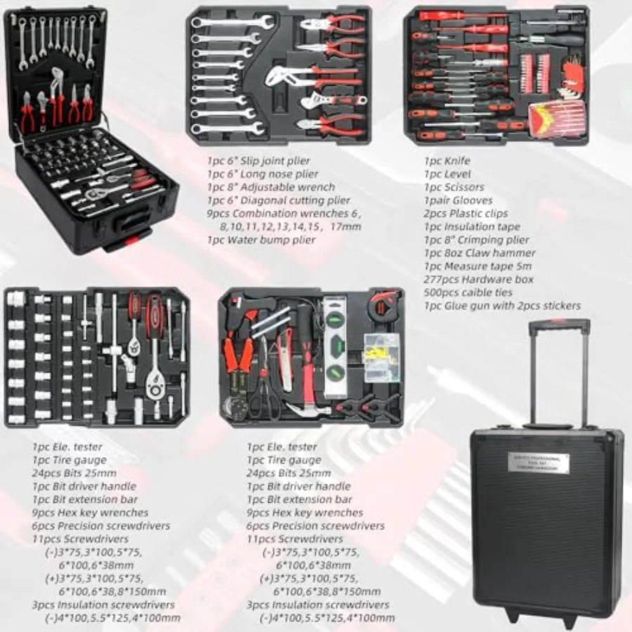 899 Piece Tool Set Household Hand Tool Set Basic Tool Set Complete Tool Box Set House Tool Kit Set Home Tool Set Rolling Tool B