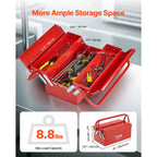 SucceBuy Metal Tool Box 2-Tier 3-Tray Portable Folding Tool Chest Organizer with Handle & Lock Toolbox for Factory Repair Shop