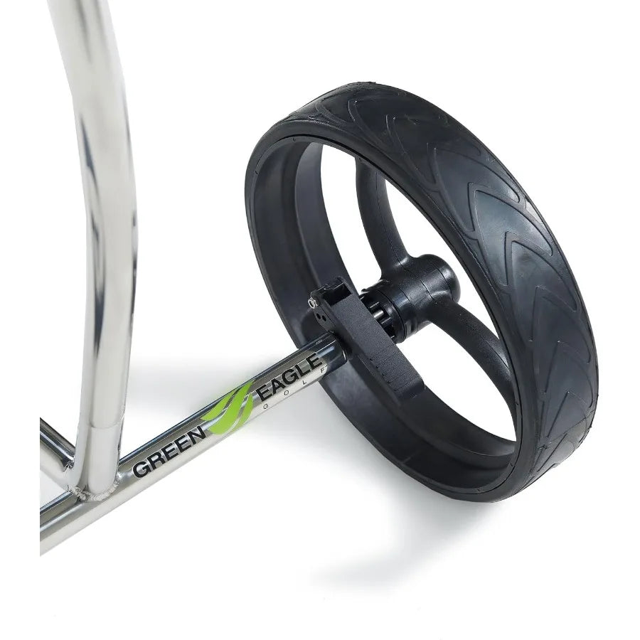 Terra Manual Golf Push Cart 3 Wheels Ultralight Ultraslim Stainless Steel Frame Green Fully Accessorized with Transport Bag