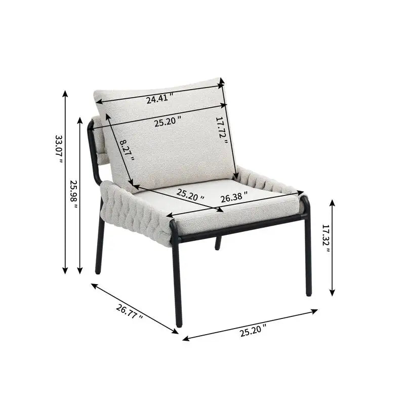 Modern Accent Lounge Chair, Braided Upholstery, Metal Frame, Comfortable Armchair for Living Room or Bedroom, Soft Cushioned