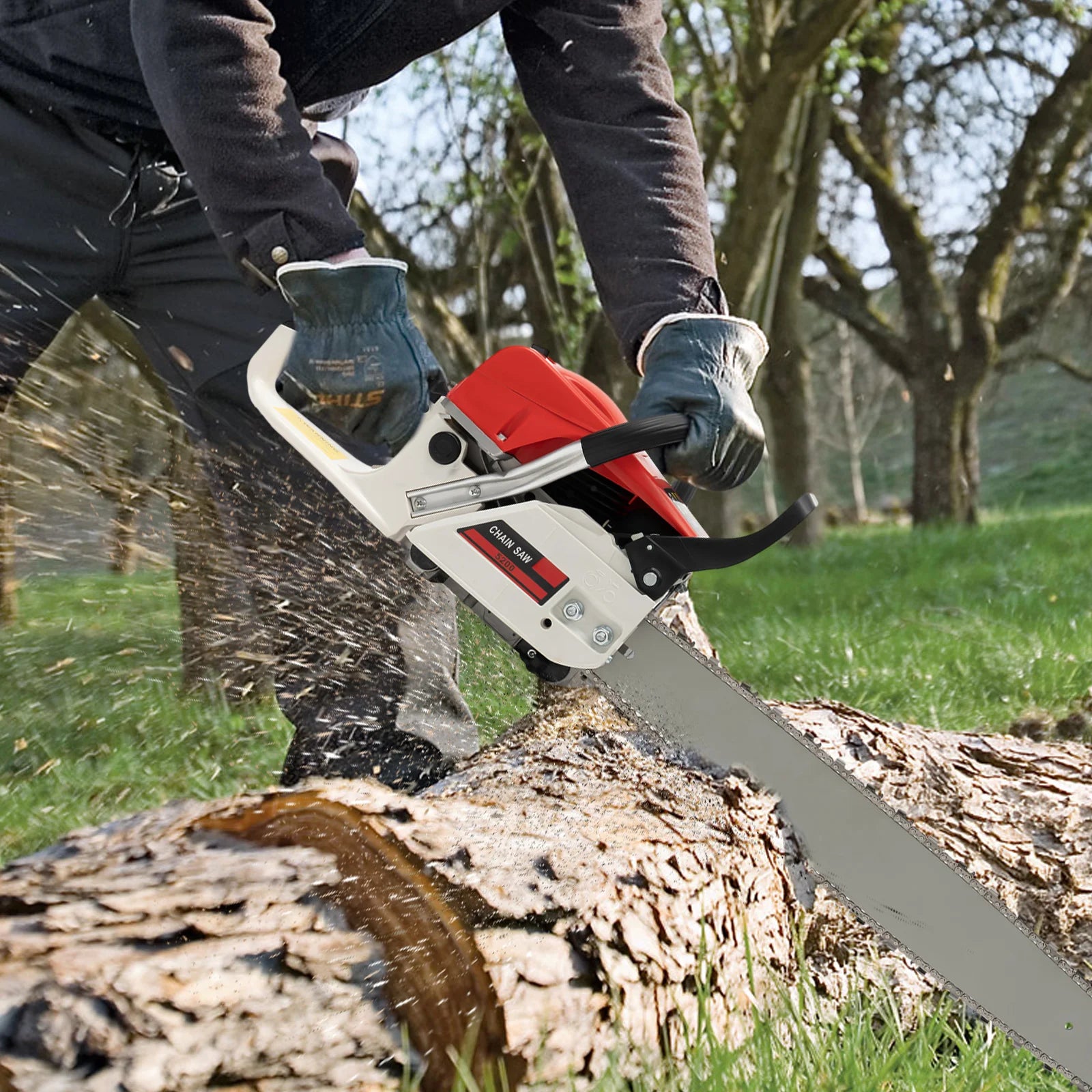 22 Inch Gas Power, 52CC 2-Stroke Gasoline Chainsaw, Portable Handed Petrol Woodcutting Gas Chain Saw for Cutting Tree Wood