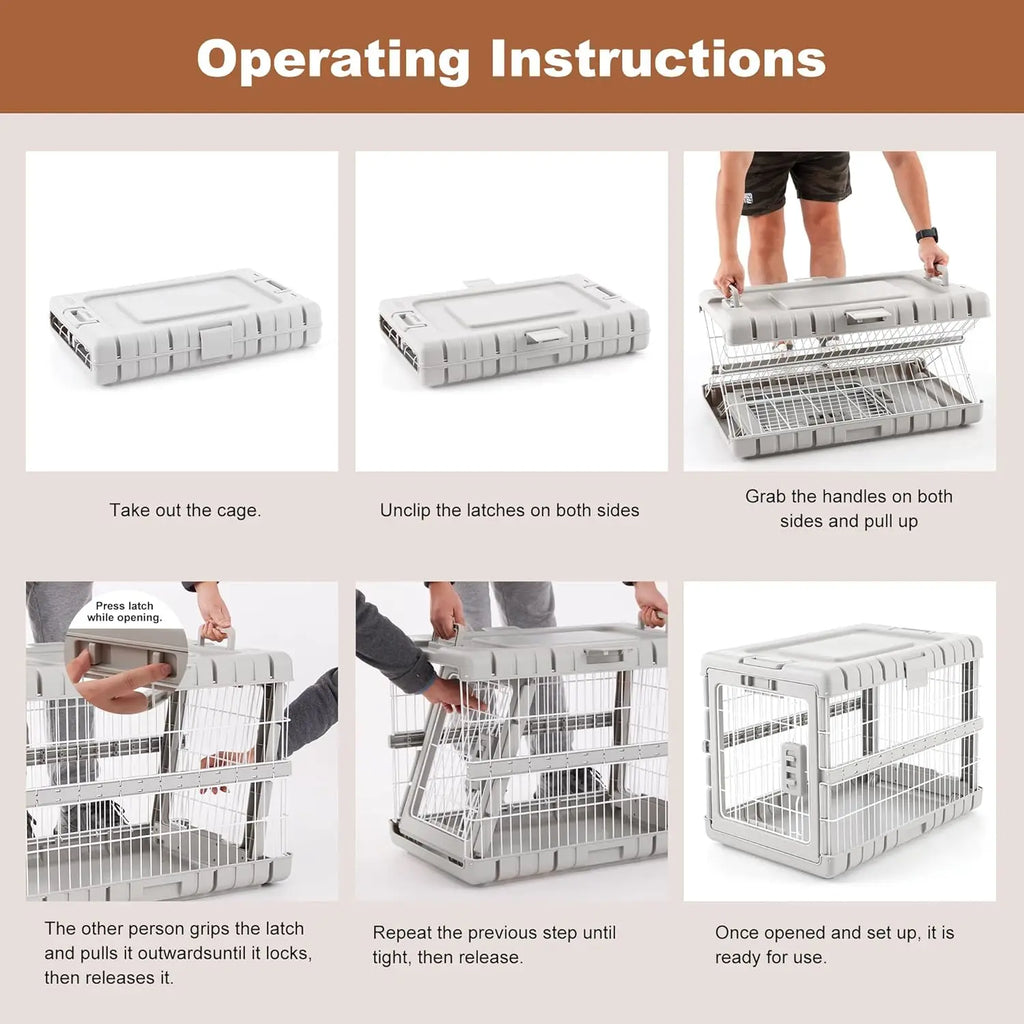 Foldable Dog Crate with Wheels - 28" Medium Kennel, No Tools Required, Durable Steel Cage for Indoor & Travel