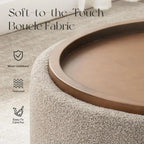 Round Storage Ottoman Coffee Table, Modern Boucle Ottoman with Lift-Off Lid and Solid Wood Legs for Living Room, Bedroom, Corner