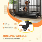 48 Inch Heavy-Duty Steel Dog Crate with Lockable Wheels, Removable Tray, and Double Doors for Large Breeds