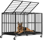 48 Inch Heavy Duty Dog Crate, Steel Escape Proof Indoor Double Door Cage with Removable Tray and Wheels for Large Dogs