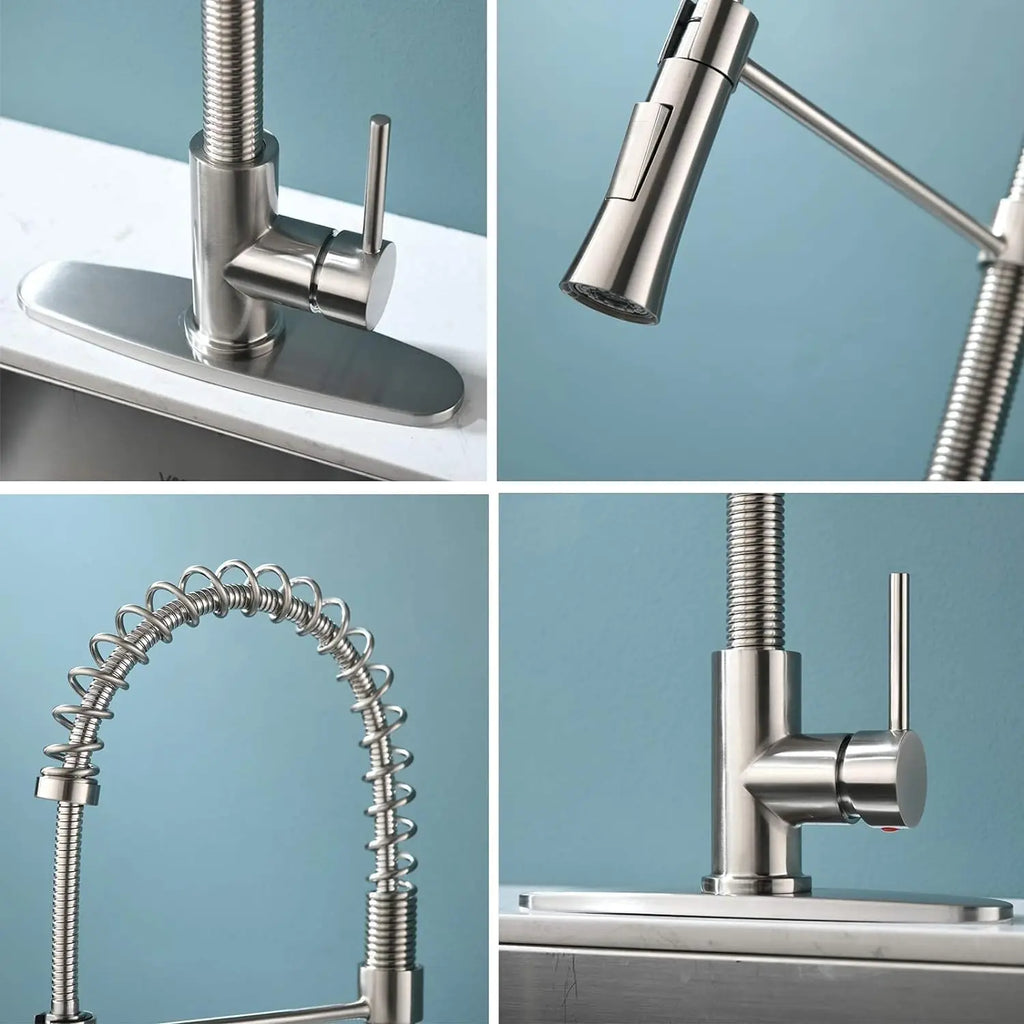 Brushed Nickel Kitchen Faucet with Sprayer, High Arc Single Handle, Stainless Steel One-Hole Faucet for Farmhouse, RV, Bar, Laun