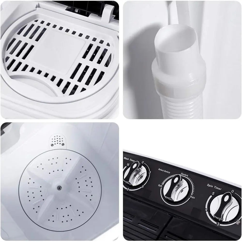 Portable Twin Tub Mini Washer and Dryer Combo, 13lbs Capacity, Ideal for Apartments, Dorms, RVs, Black and White