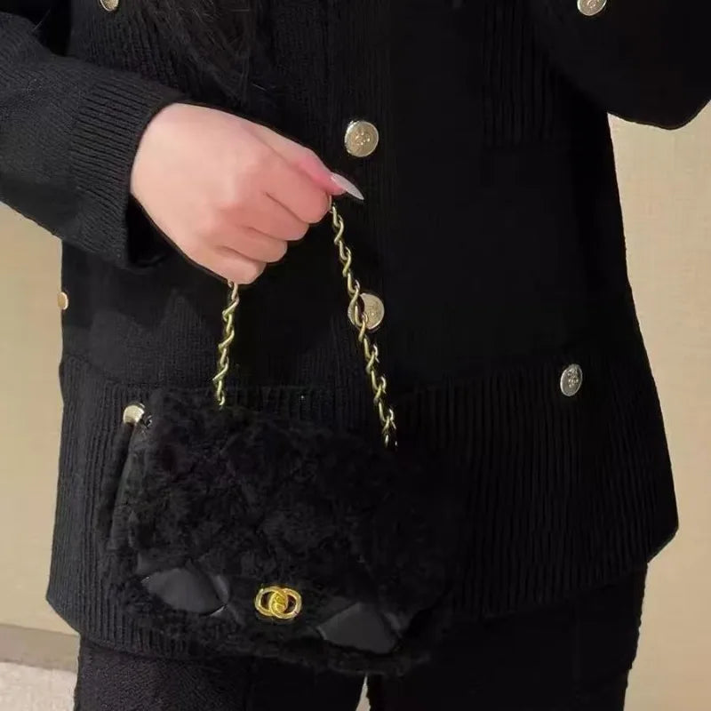 teddy bear square fat lamb plush mini rhombus shoulder chain mouth cover bag for women BC7-2