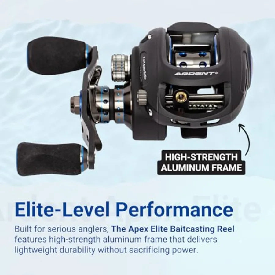Apex Elite Baitcasting Reel Right Handed 7.3:1 Gear Ratio 12+1 Ball Bearing Aluminum Frame Fishing Reel with EVA Grip Smooth Ca