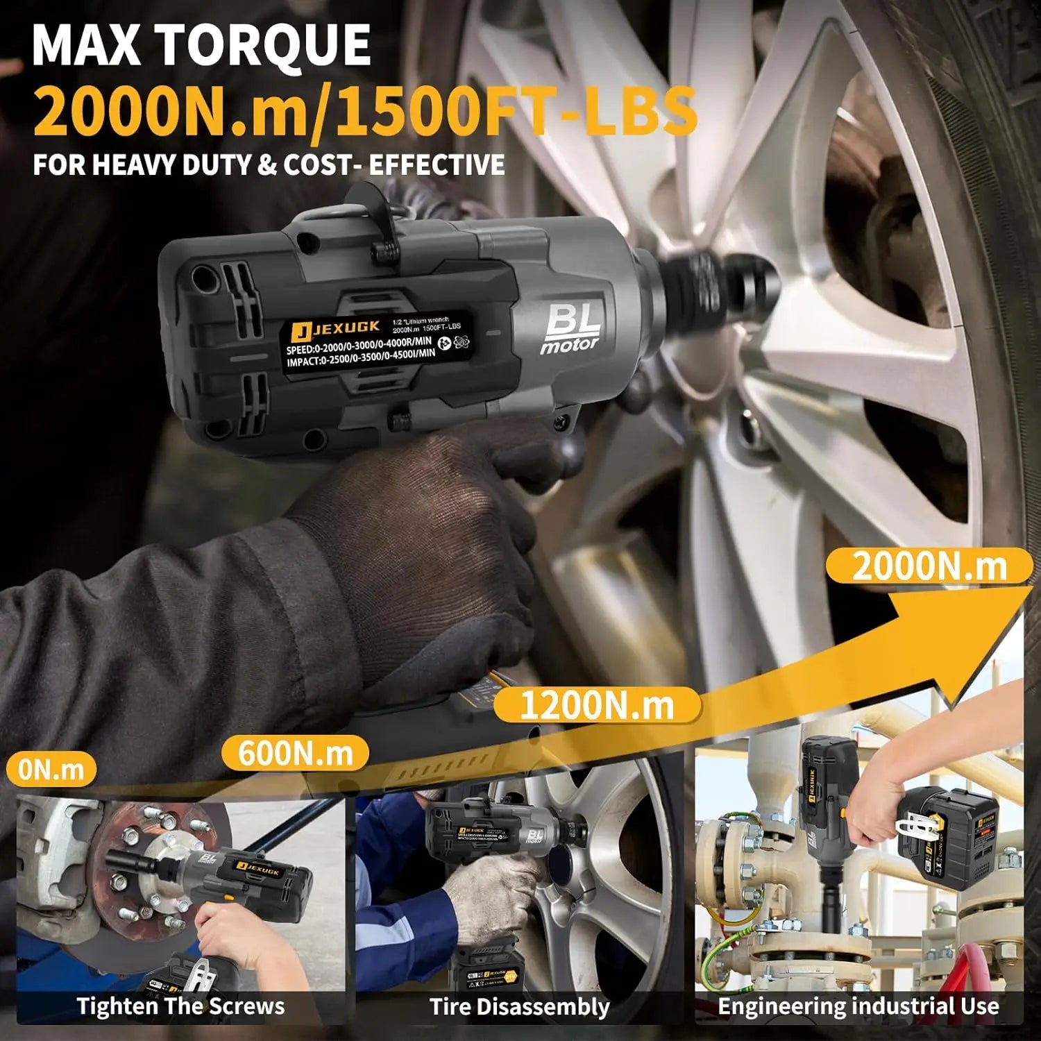 21V Brushless Impact Wrench 1500Ft-Lbs, 2x6.0Ah Battery, 5-Socket, High Torque Cordless Impact Gun for Heavy Duty