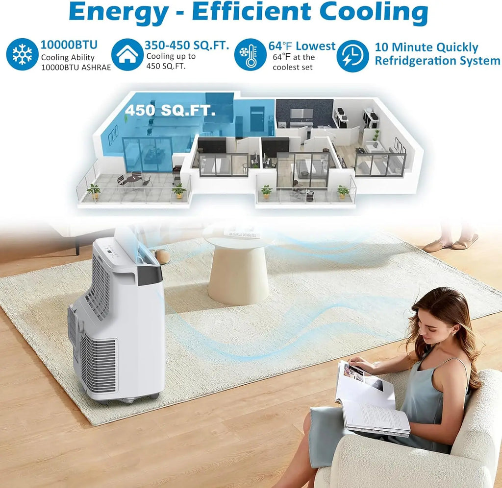 10000 BTU Portable Air Conditioners Cool Up to 450 Sq.Ft, 3 IN 1 Portable AC Unit With Dehumidifier Fan Mode Remote 24H Timer