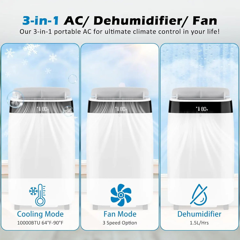 10000 BTU Portable Air Conditioners Cool Up to 450 Sq.Ft, 3 IN 1 Portable AC Unit With Dehumidifier Fan Mode Remote 24H Timer