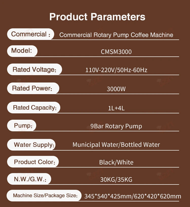 GZZT CMSM3000 Professional Espresso Coffee Machine 9Bar Rotary Pump Multi-boiler PID Control Adj Multi-parameters Coffee Maker