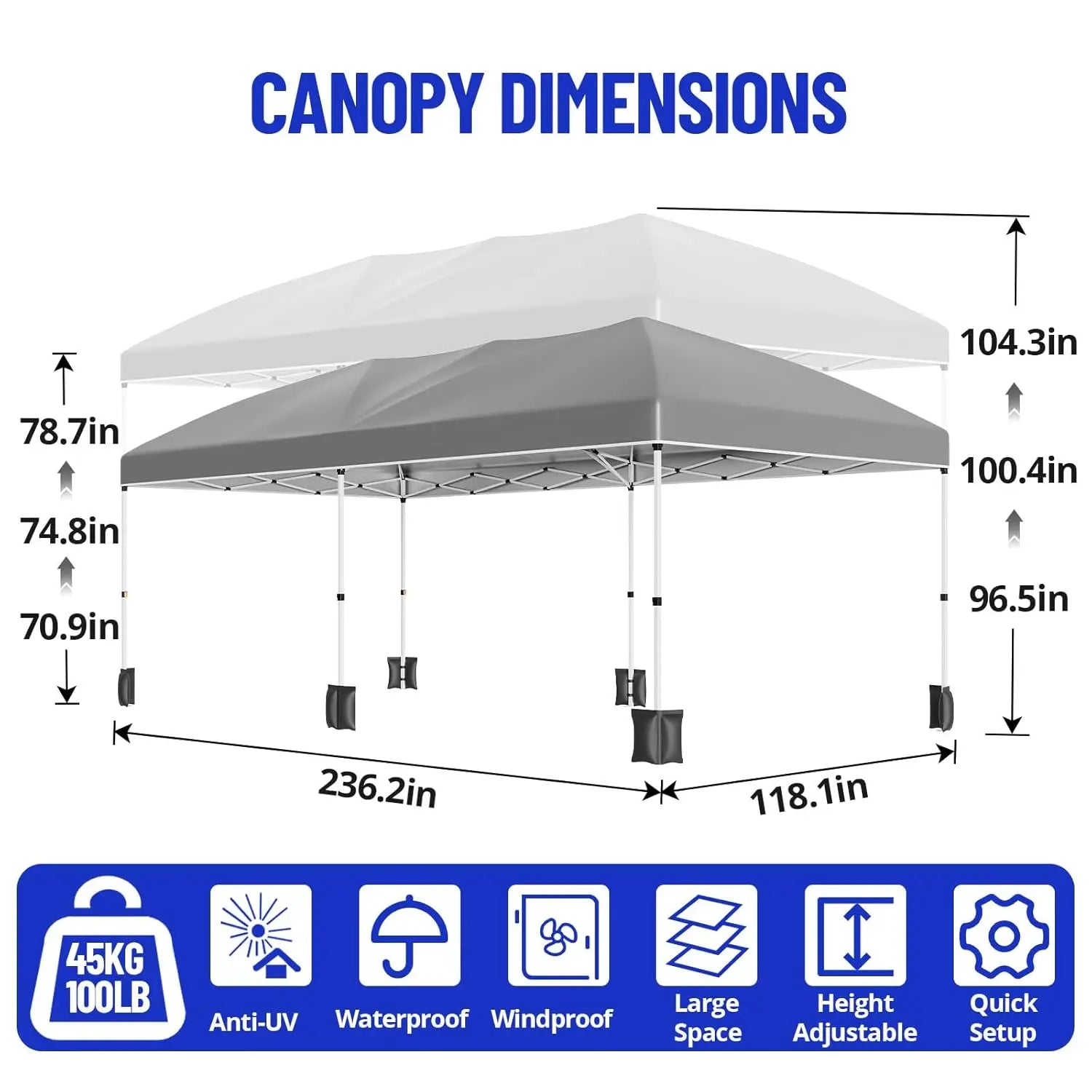10x20 Pop Up Canopy Tent with 6 Sidewalls Waterproof Outdoor Party Tent Canopy Tents with Adjustable Height, Customized