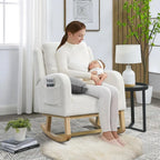 Rocking Glider Chair for Nursery, Wingback Accent Rocker Chair Upholstered Tall Back Arm Chair w/Side Pockets, Modern Leisure Si
