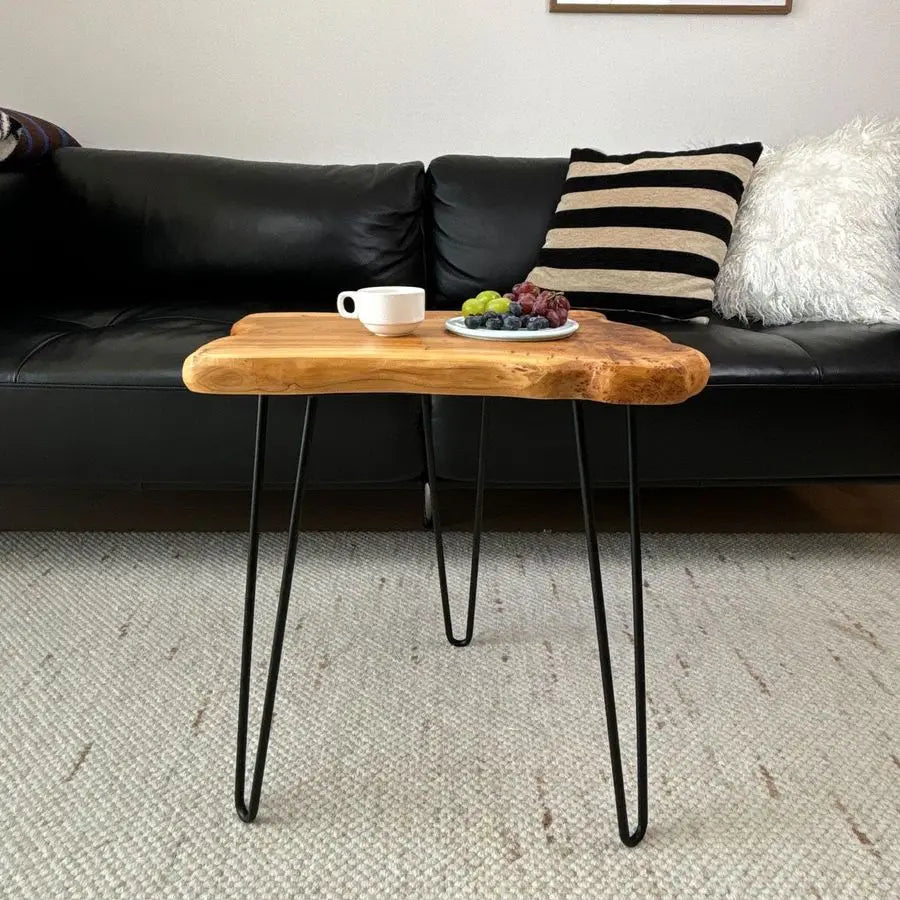 Edge End Table, Live Edge Side Table with Hairpin Legs, Small Natural Wood Coffee Table Stump End Table for Living Room, Bedroom