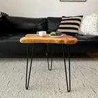 Edge End Table, Live Edge Side Table with Hairpin Legs, Small Natural Wood Coffee Table Stump End Table for Living Room, Bedroom
