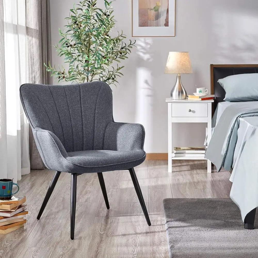 Elegant Linen Accent Chair, Modern High-Back Armchair with Metal Legs, Set of 2 for Living Spaces