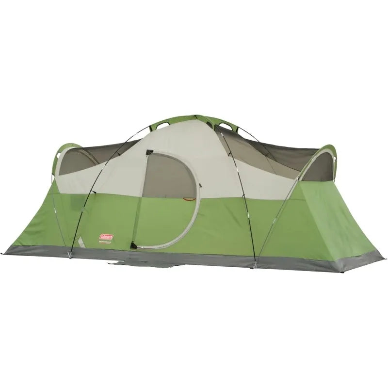 Coleman Montana 8-Person Family Tent with Rainfly, Weatherproof Tent Sets Up in 15 Mins, Fits Multiple Airbeds, Pfas-free, Green
