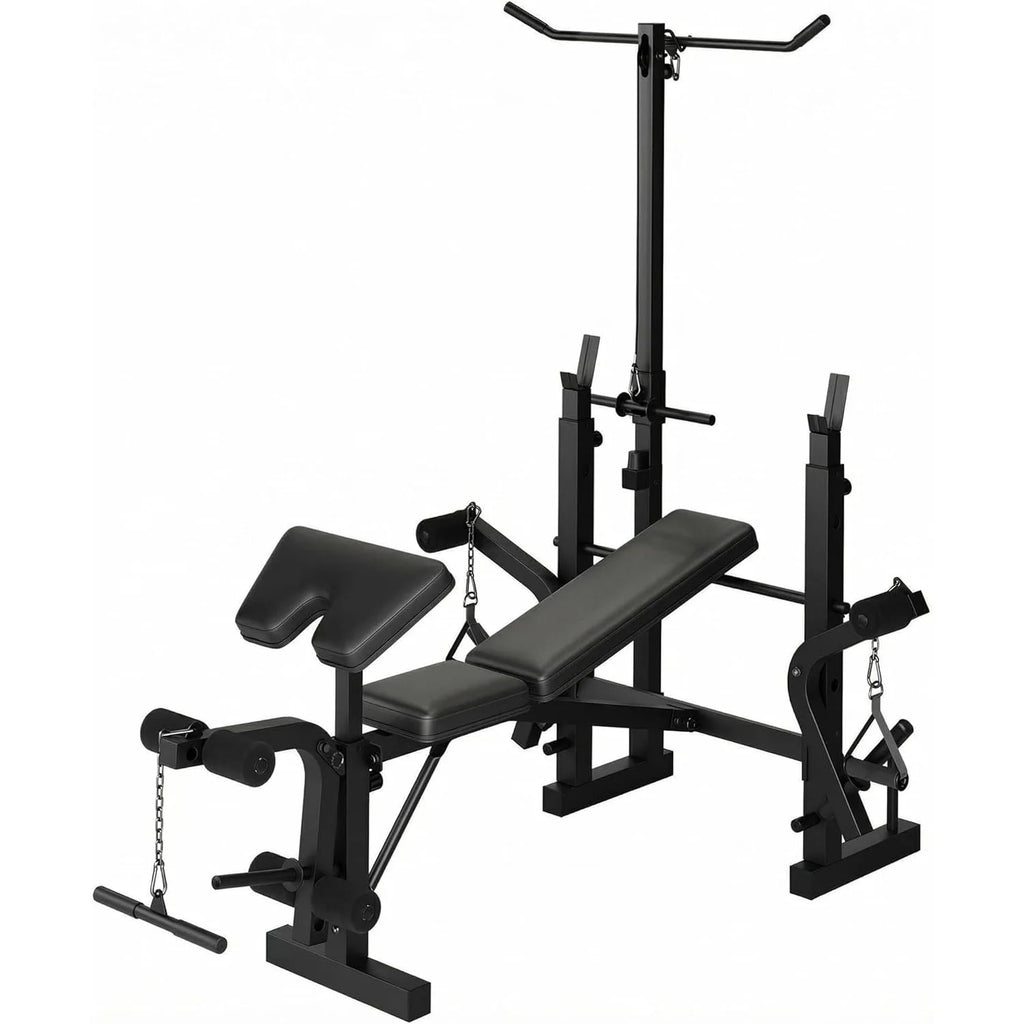 7 in 1 Strength Training Bench with Squat Rack 900 LBS Capacity Multifunctional Adjustable Foldable Workout Bench for Home Gym