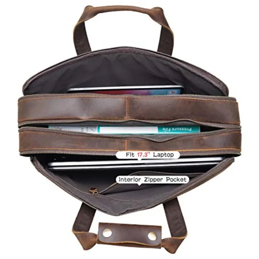 Polare X-Large 18" Full Grain Leather Briefcase For Men Business Travel Case Messenger Bag Fits 17.3" Laptop